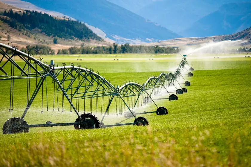 Reinke center pivot irrigation system in a field